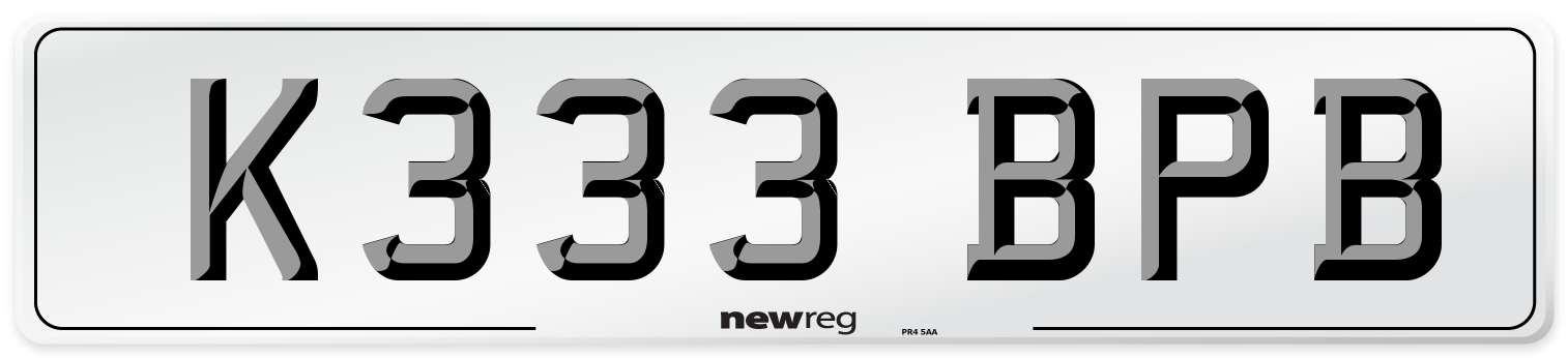K333 BPB Number Plate from New Reg